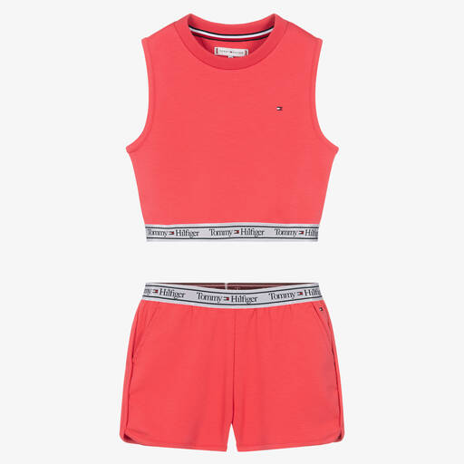 Tommy Hilfiger-Teen Girls Pink Jersey Logo Shorts Set | Childrensalon