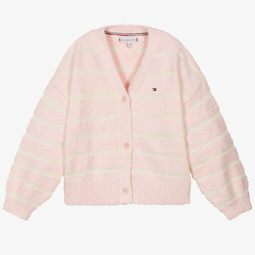 Tommy Hilfiger-Teen Girls Pink Striped Knit Cardigan | Childrensalon