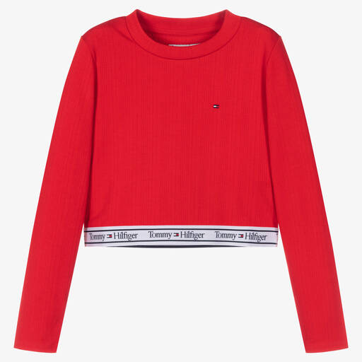 Tommy Hilfiger-Teen Girls Red Logo Crop Top | Childrensalon