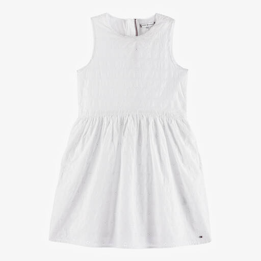 Tommy Hilfiger-Teen Girls White Broderie Anglaise Dress | Childrensalon