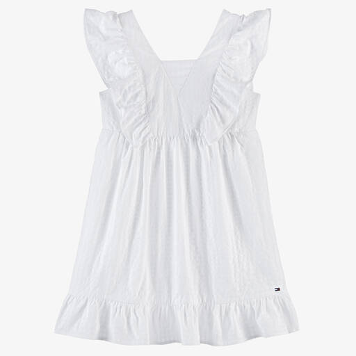 Tommy Hilfiger-Teen Girls White Cotton Ruffle Dress | Childrensalon