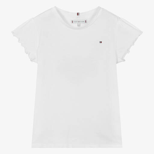 Tommy Hilfiger-Белая хлопковая футболка для девочек-подростков | Childrensalon