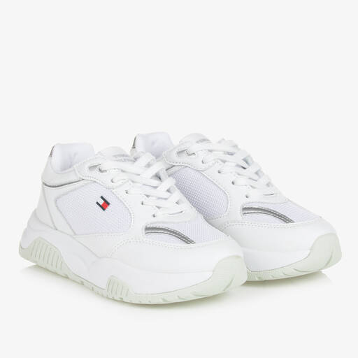 Tommy Hilfiger-Teen Girls White Faux Leather Trainers | Childrensalon