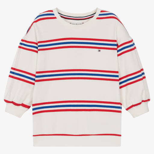 Tommy Hilfiger-Teen Girls White Striped Cotton Sweatshirt | Childrensalon