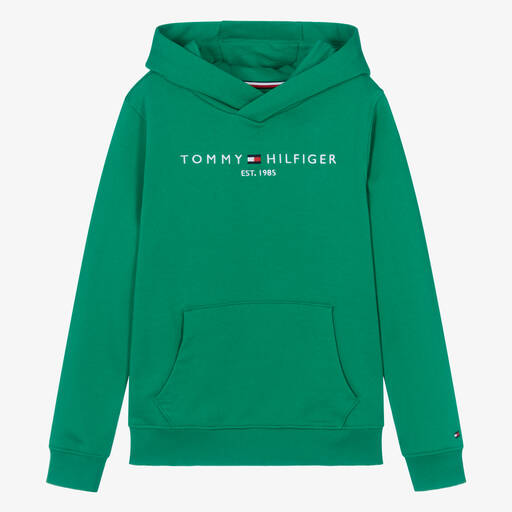 Tommy Hilfiger-Teen Green Cotton Flag Logo Hoodie | Childrensalon
