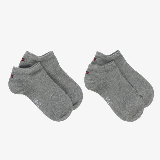 Tommy Hilfiger-Teen Grey Cotton Trainer Socks (2 Pack) | Childrensalon