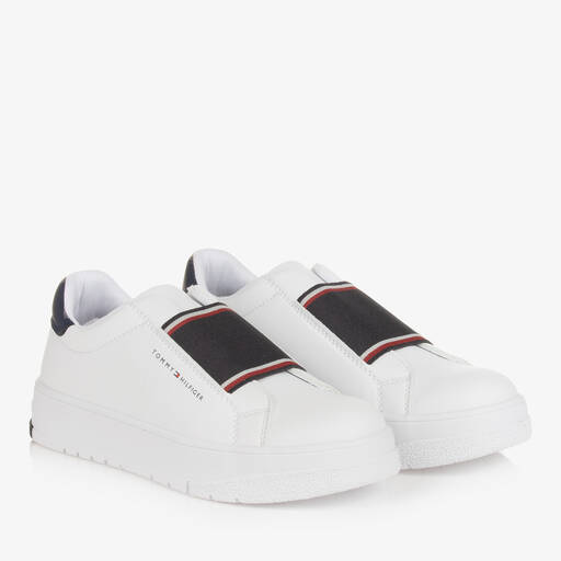 Tommy Hilfiger-Teen White Faux Leather Flag Trainers | Childrensalon