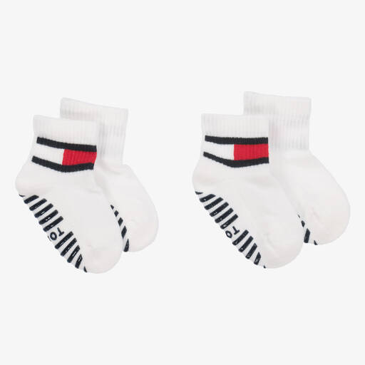 Tommy Hilfiger-White Cotton Ankle Socks (2 Pack) | Childrensalon