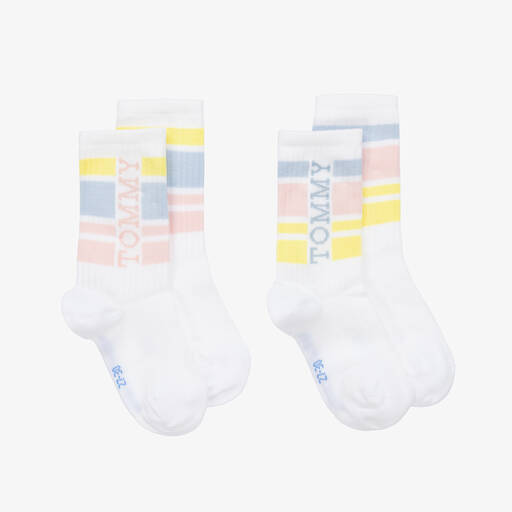 Tommy Hilfiger-White Cotton Sport Stripe Socks (2 Pack) | Childrensalon