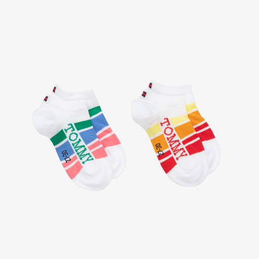 Tommy Hilfiger-White Cotton Stripe Ankle Socks (2 Pack) | Childrensalon