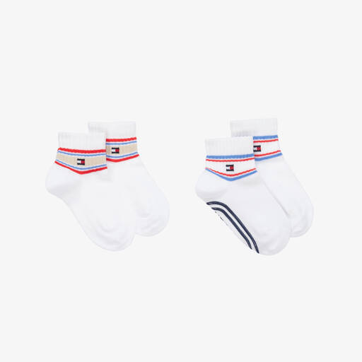 Tommy Hilfiger-White Cotton Stripe Socks (2 Pack) | Childrensalon