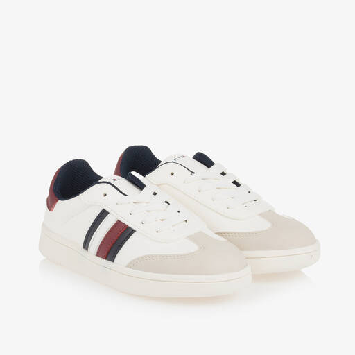 Tommy Hilfiger-White Faux Leather Trainers | Childrensalon