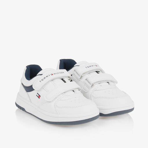 Tommy Hilfiger-White Faux Leather Velcro Trainers | Childrensalon