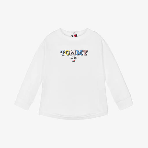 Tommy Hilfiger-White Organic Cotton Baby Sweatshirt | Childrensalon
