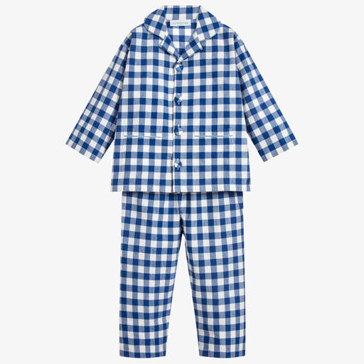 Turquaz-Karierter Baumwoll-Schlafanzug (J) | Childrensalon