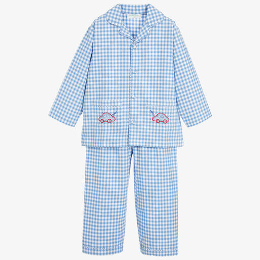 Turquaz-Boys Blue Gingham Cotton Pyjamas | Childrensalon
