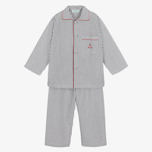 Turquaz-Boys Navy Blue Striped Cotton Pyjamas  | Childrensalon