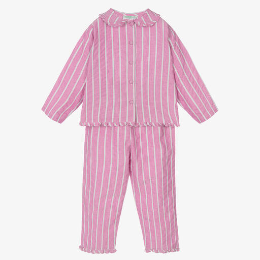 Turquaz-Girls Pink Striped Cotton Pyjamas | Childrensalon