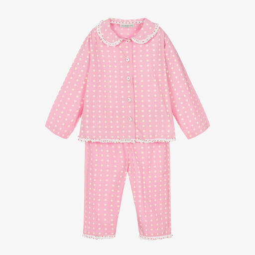 Turquaz-Girls Pink & Yellow Polka Dot Cotton Pyjamas | Childrensalon