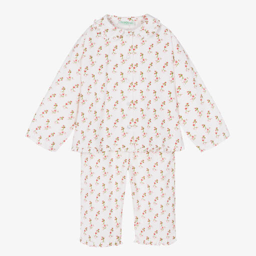 Turquaz-Girls White Floral Cotton Pyjamas | Childrensalon