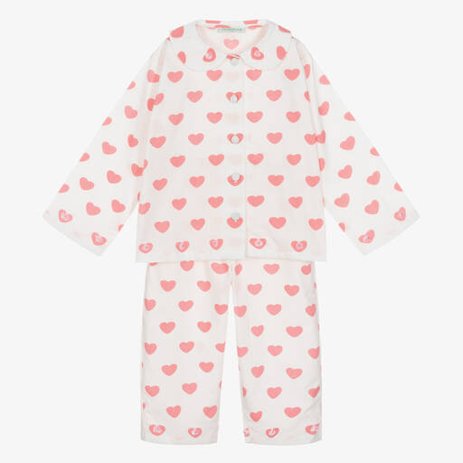 Turquaz-Бело-розовая хлопковая пижама в сердечки для девочек | Childrensalon