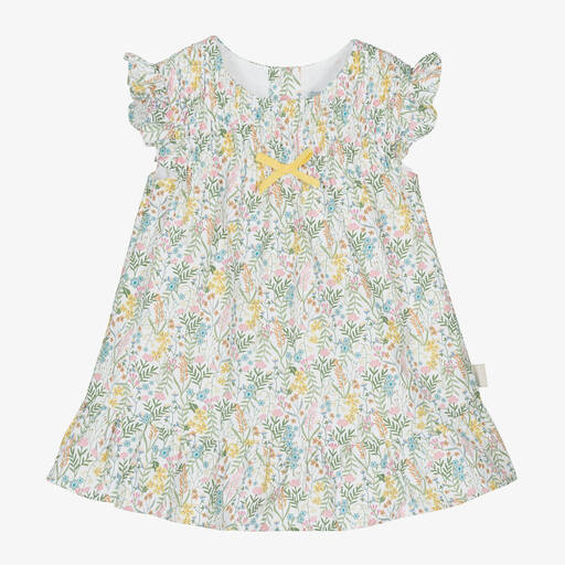 Tutto Piccolo-فستان أطفال بناتي قطن لون أبيض بطبعة ورود | Childrensalon