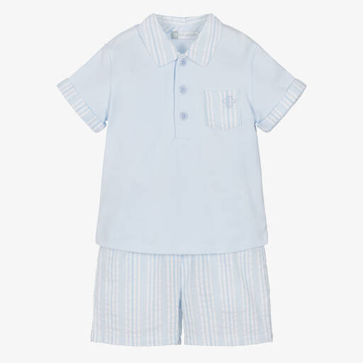 Tutto Piccolo-Boys Blue Cotton Shorts Set | Childrensalon