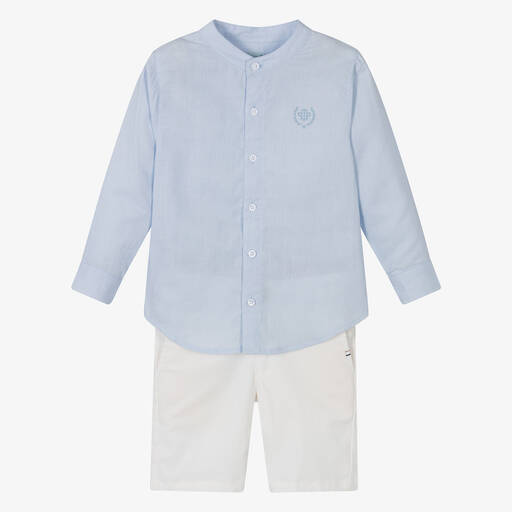 Tutto Piccolo-Boys Blue & Ivory Cotton Shorts Set | Childrensalon