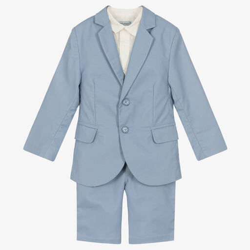 Tutto Piccolo-Boys Blue & Ivory Cotton Shorts Suit | Childrensalon