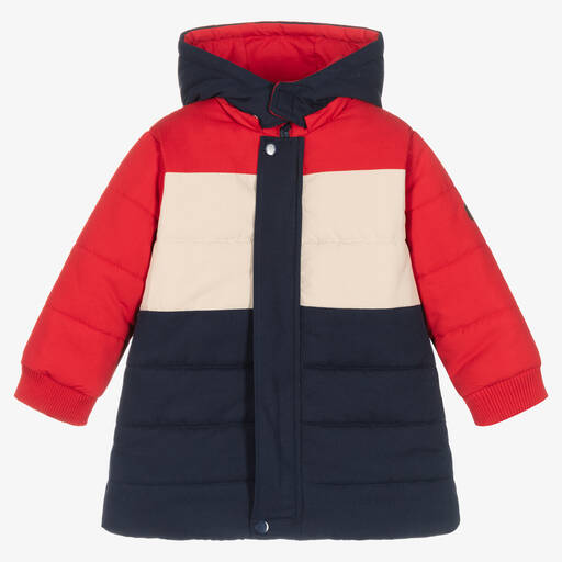 Tutto Piccolo-Boys Blue & Red Colourblock Puffer Coat | Childrensalon