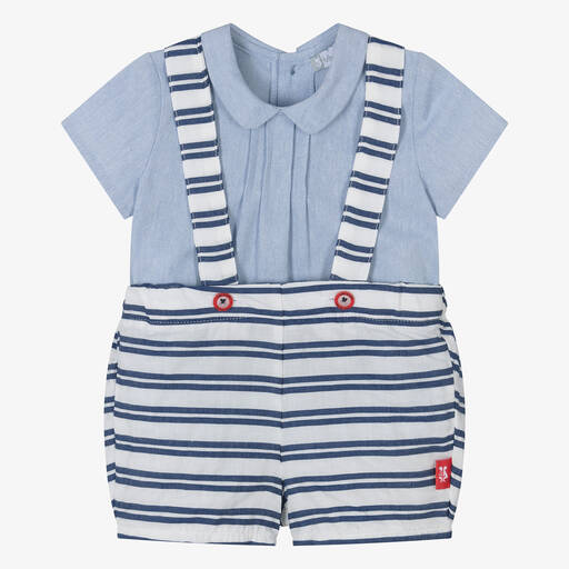 Tutto Piccolo-Boys Blue Striped Cotton Shorts Set | Childrensalon