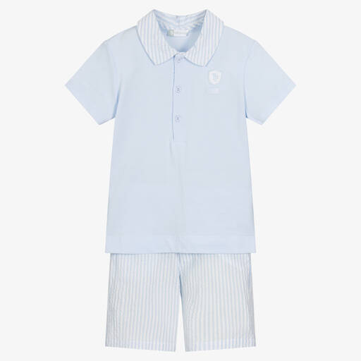 Tutto Piccolo-Boys Blue & White Cotton Shorts Set | Childrensalon