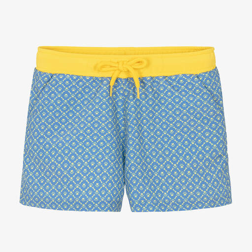 Tutto Piccolo-Boys Blue & Yellow Paw Print Swim Shorts | Childrensalon