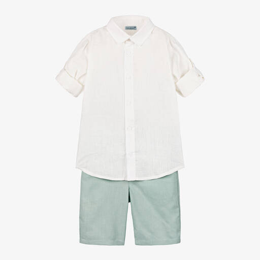 Tutto Piccolo-Boys Green Cotton & Linen Shorts Set | Childrensalon