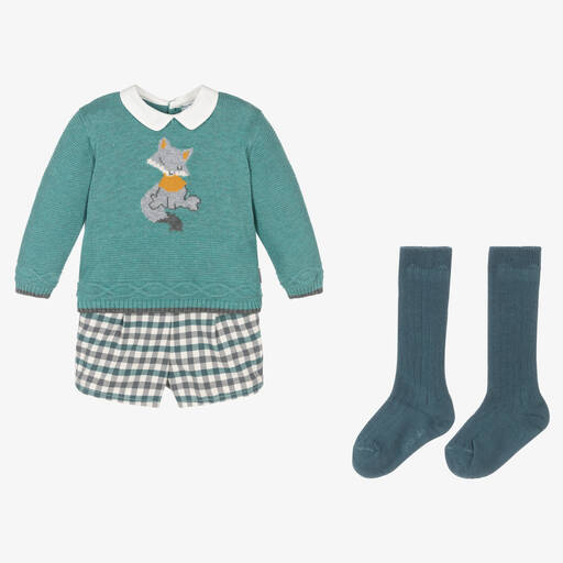 Tutto Piccolo-Boys Green & Grey Cotton Shorts Set | Childrensalon