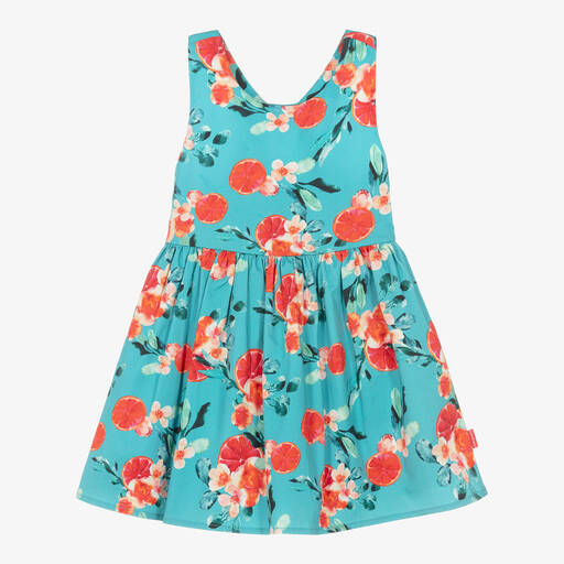 Tutto Piccolo-Girls Blue Cotton Floral Dress | Childrensalon