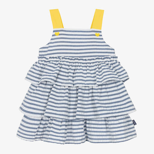 Tutto Piccolo-Girls Blue Stripe Cotton Dress | Childrensalon