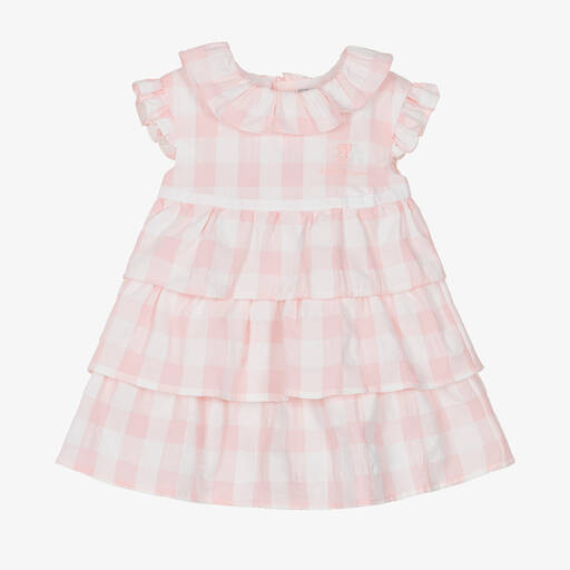 Tutto Piccolo-Girls Frilly Pink Cotton Gingham Dress | Childrensalon