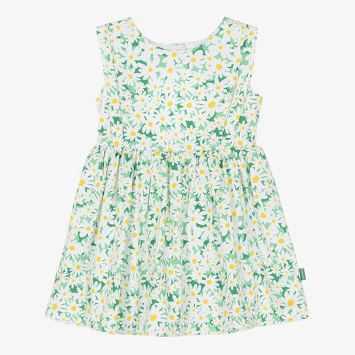 Tutto Piccolo-Girls Green Daisy Cotton Dress | Childrensalon