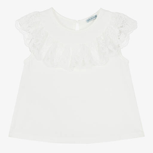 Tutto Piccolo-Girls Ivory Cotton Sleeveless T-Shirt | Childrensalon