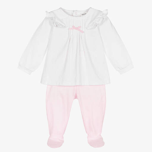 Tutto Piccolo-Girls Pink & White 2 Piece Babygrow | Childrensalon