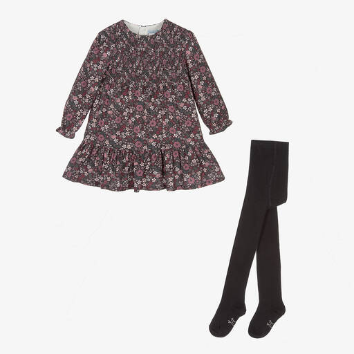 Tutto Piccolo-Girls Purple Floral Dress & Tights Set | Childrensalon