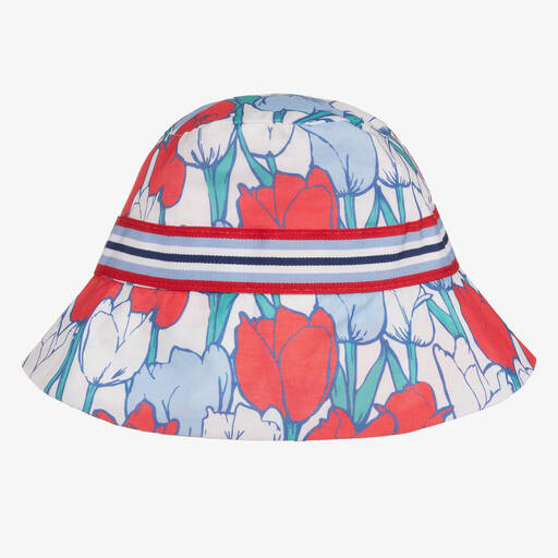 Tutto Piccolo-Girls Red & Blue Floral Cotton Hat | Childrensalon