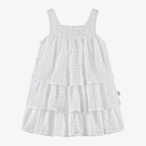 Tutto Piccolo-Girls White Broderie Anglaise Dress | Childrensalon
