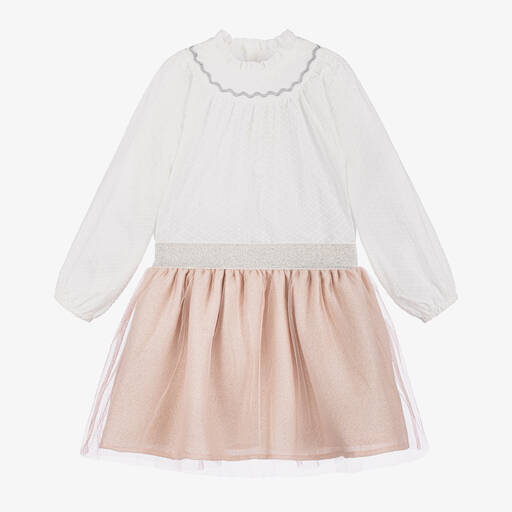 Tutto Piccolo-Girls White & Pink Tulle Skirt Set | Childrensalon