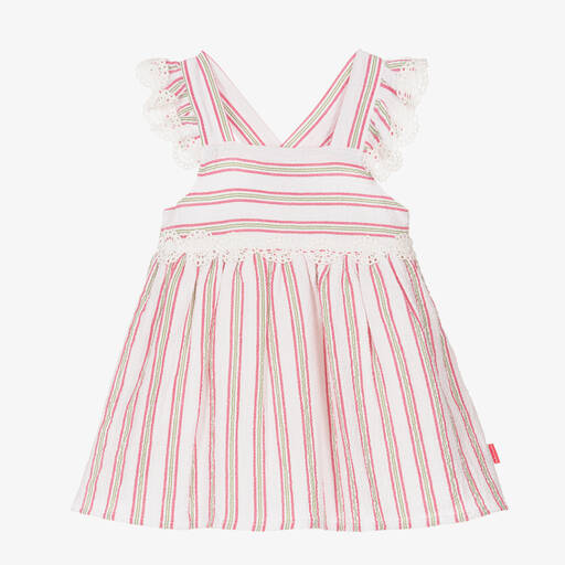 Tutto Piccolo-Girls White Striped Cotton Dress | Childrensalon