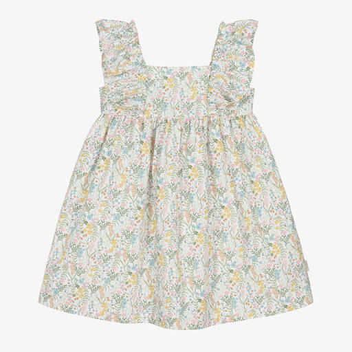 Tutto Piccolo-Girls White & Yellow Floral Cotton Dress | Childrensalon