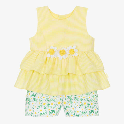 Tutto Piccolo-Girls Yellow & Green Daisy Shorts Set | Childrensalon
