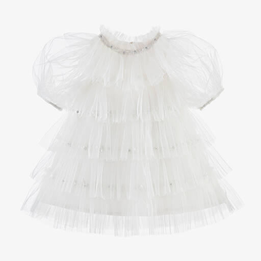 Tutu du Monde-فستان تول لون أبيض مزين بترتر للمولودات | Childrensalon