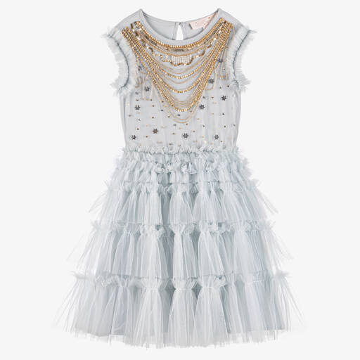 Tutu du Monde-Girls Blue Beaded-Necklace Tulle Dress | Childrensalon